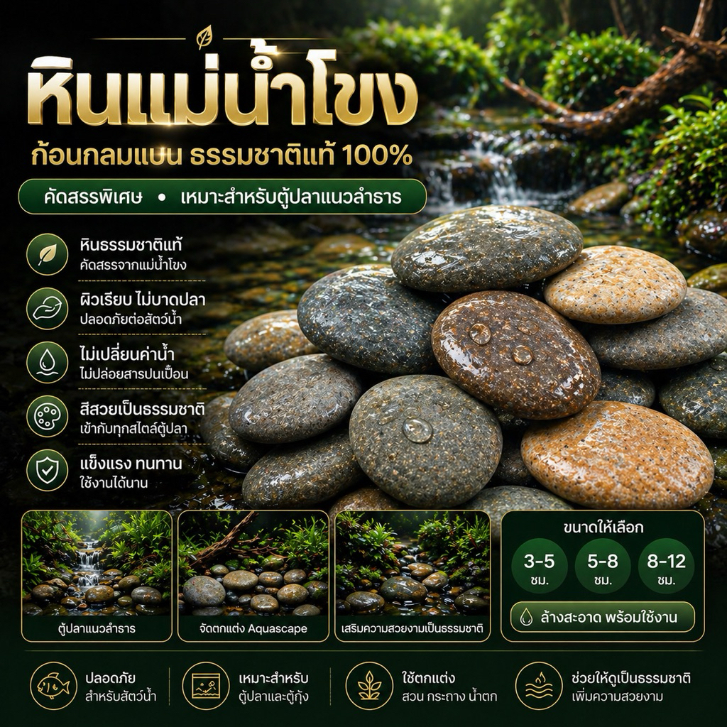 หินแม่น้ำโขง หินธรรมชาติแท้ 100% หินกาบกลม กาบแบน 1กิโลกรัม