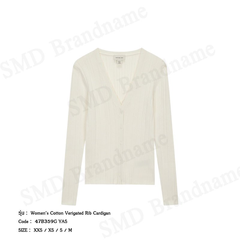 Calvin Klein เสื้อคาร์ดิแกนผู้หญิง รุ่น Women's Cotton Verigated Rib Cardigan Code: 47B359G YAS