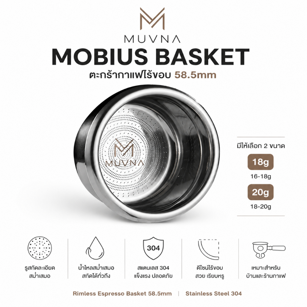 Mobius Filter Basket MUVNA ตะแกรงชงกาแฟ 58mm สแตนเลส304 เกรดอาหาร สกัดดี ลดขม