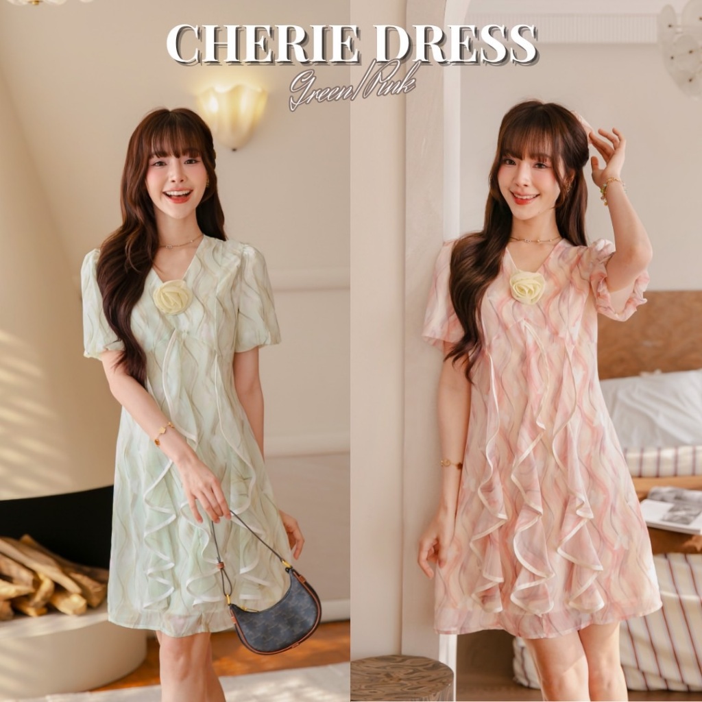 DR0609 LABELLE รุ่น Cherie Dress เดรสระบายน่ารักๆ 2สี