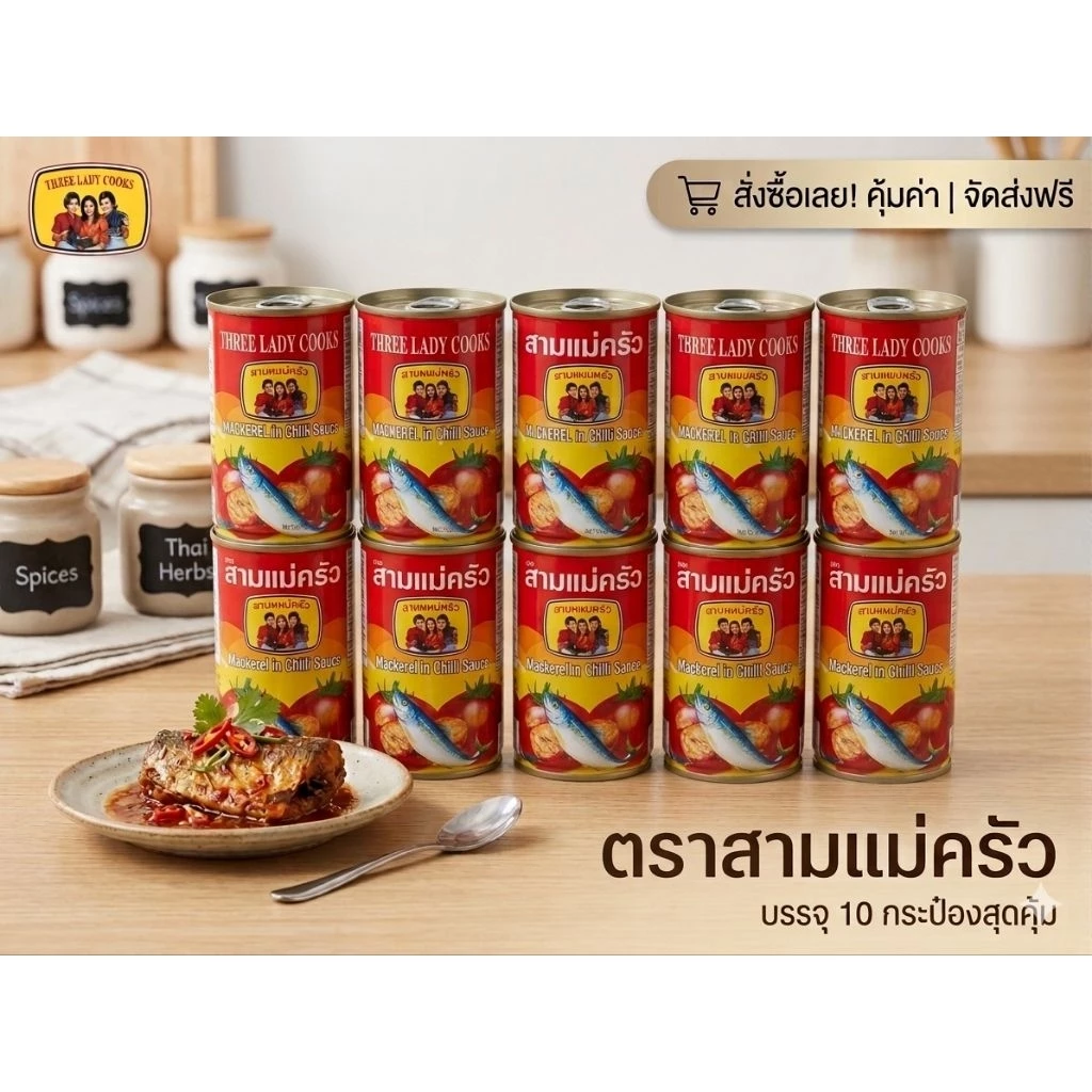 ปลากระป๋อง ตราสามแม่ครัว (แพค 10 กระป๋อง)