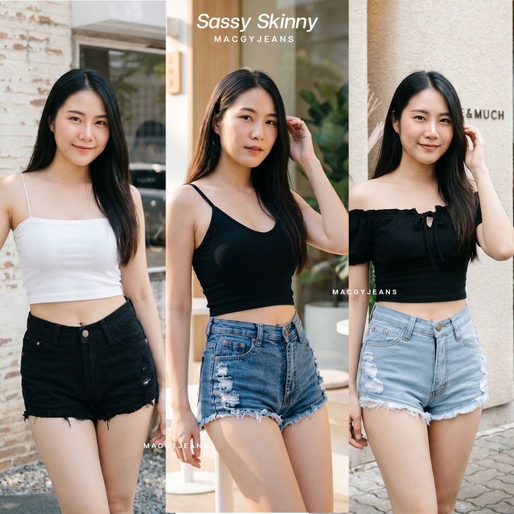 Macgy Jeans กางเกงยีนส์ขาสั้นสะกิดขาดปลายขาเจีย หุ่นสับสุดๆ เนื้อผ้ายืด
