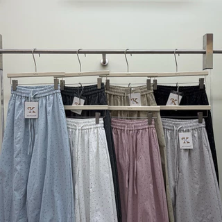 Gang_jeans#9503(K)กางเกงขายาว ทรงจินนี่ สีพื้นลายดอก แต่งปลายขา