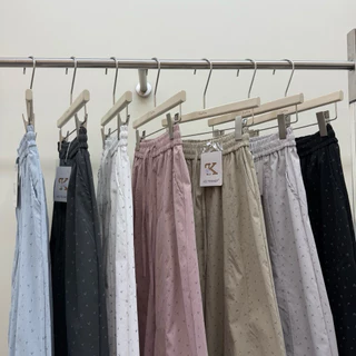Gang_jeans#9503(K)กางเกงขายาว ทรงจินนี่ สีพื้นลายดอก แต่งปลายขา