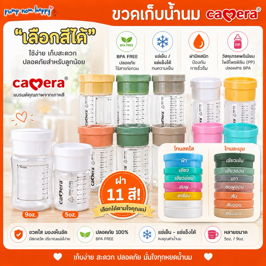 (เลือกสีได้) CAMERA ขวดเก็บน้ำนม คอกว้าง Aka สีพาสเทล / คละสี / สีขาว ขนาด 5oz / 6oz และ 9oz PPSU