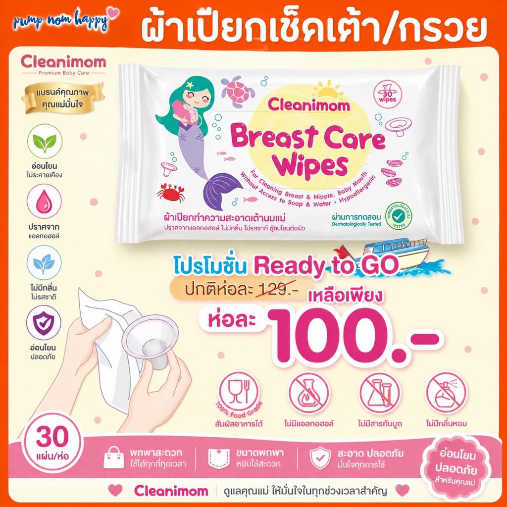ผ้าเปียกเช็ดกรวย ทิชชู่เปียกเช็ดกรวย 🍓Cleanimom BreastPump Wipes🍓
