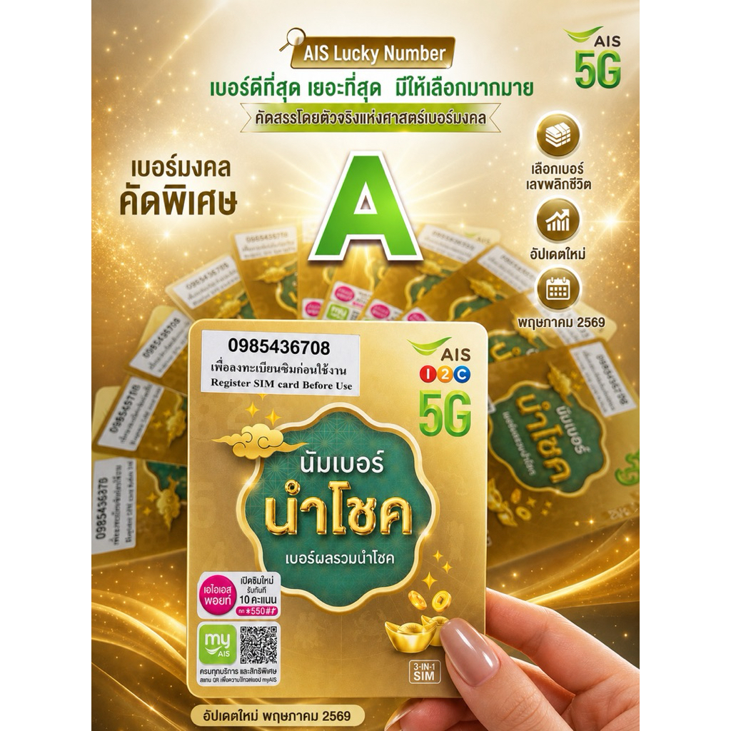 AIS เกรดคัดA-B พรีเมี่ยม ซิมนัมเบอร์นำโชค  (อัปเดตใหม่ พฤษภาคม 69)