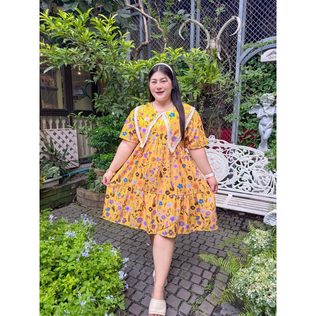 CC17SWEETDAISYBUTTERFLOWERDRESSเดรสลายดอกไม้โทนพาสเทลแต่งลูกไม้หวานฟุ้งทรงปล่อยใส่สบายสไตล์ลูกคุณ