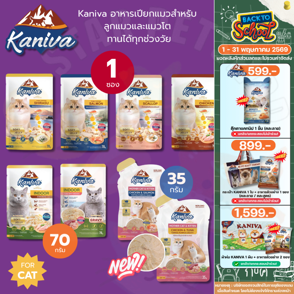 Kaniva อาหารเปียกคานิว่า เนื้อปลาทูน่า Vitamin Balls ทุกช่วงวัย ไม่เติมเกลือ 1ซอง ขนาด 70 กรัม