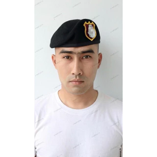 เบเร่ต์จัดทรงสีดำ เบเร่ต์ S.W.A.T หน้าหมวก+เข็มโลหะ