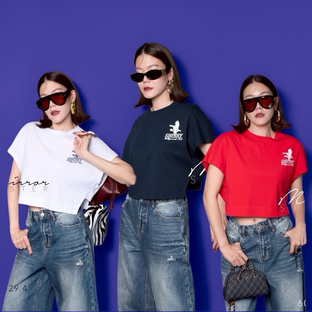 MirrorsisteR 60429.4 เสื้อยืดCropทรงเก๋ ดีไซน์แขนล้ำและโครงเสื้อแบบ Boxy Crop