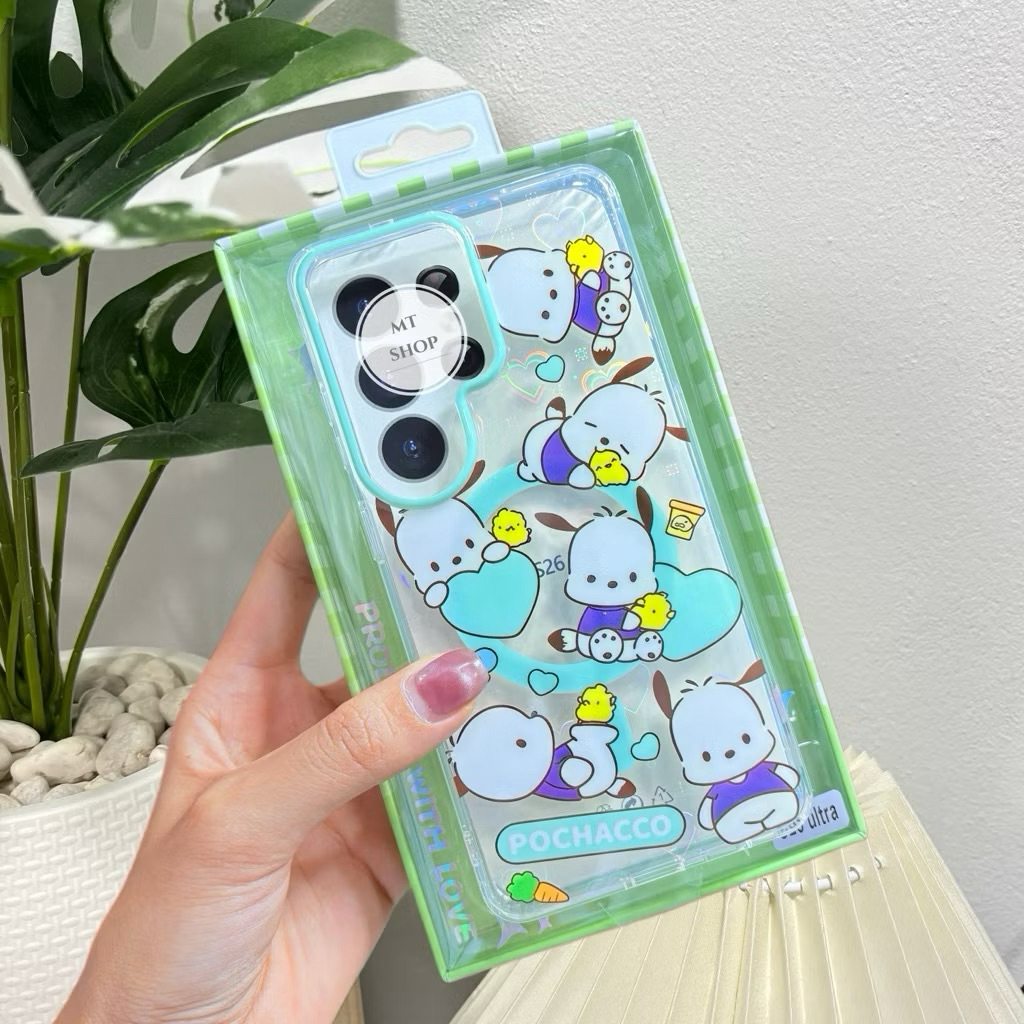 **พร้อมส่ง**เคสใสลายPochacco มีแม่เหล็กชาร์จ สำหรับS24U/S25U/S26U/IP15/16promax 17 17pro 17promax