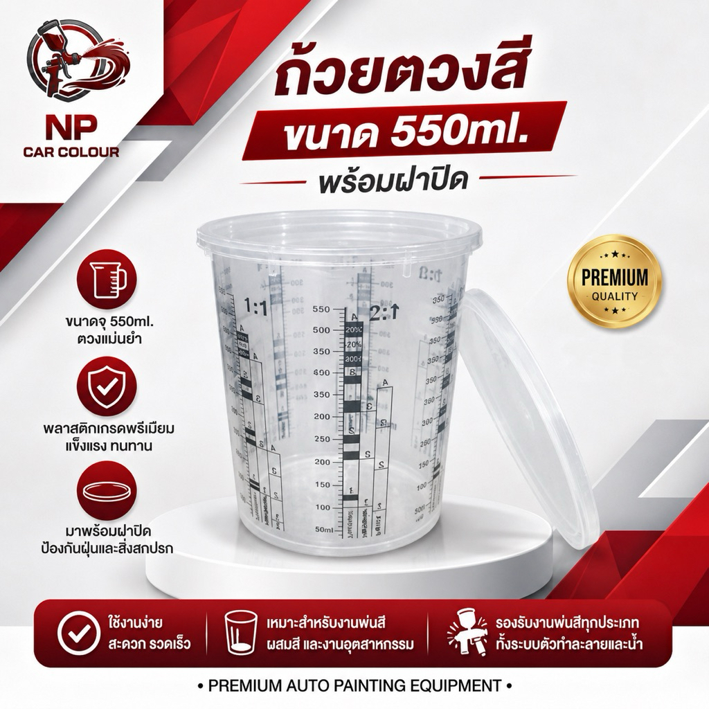 ถ้วยตวงสี ขนาด 550 ml. พร้อมฝาปิด