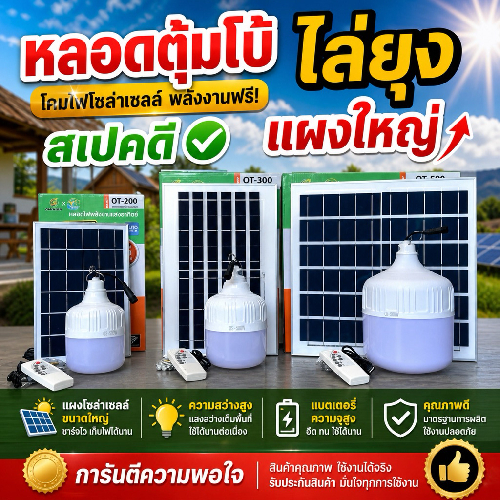 รวมรุ่นขายดี ไฟตุ้มโซล่าเซลล์ปรับได้ 4 สี ขาว/วอรม/นวล/ส้ม ไล่ยุงได้