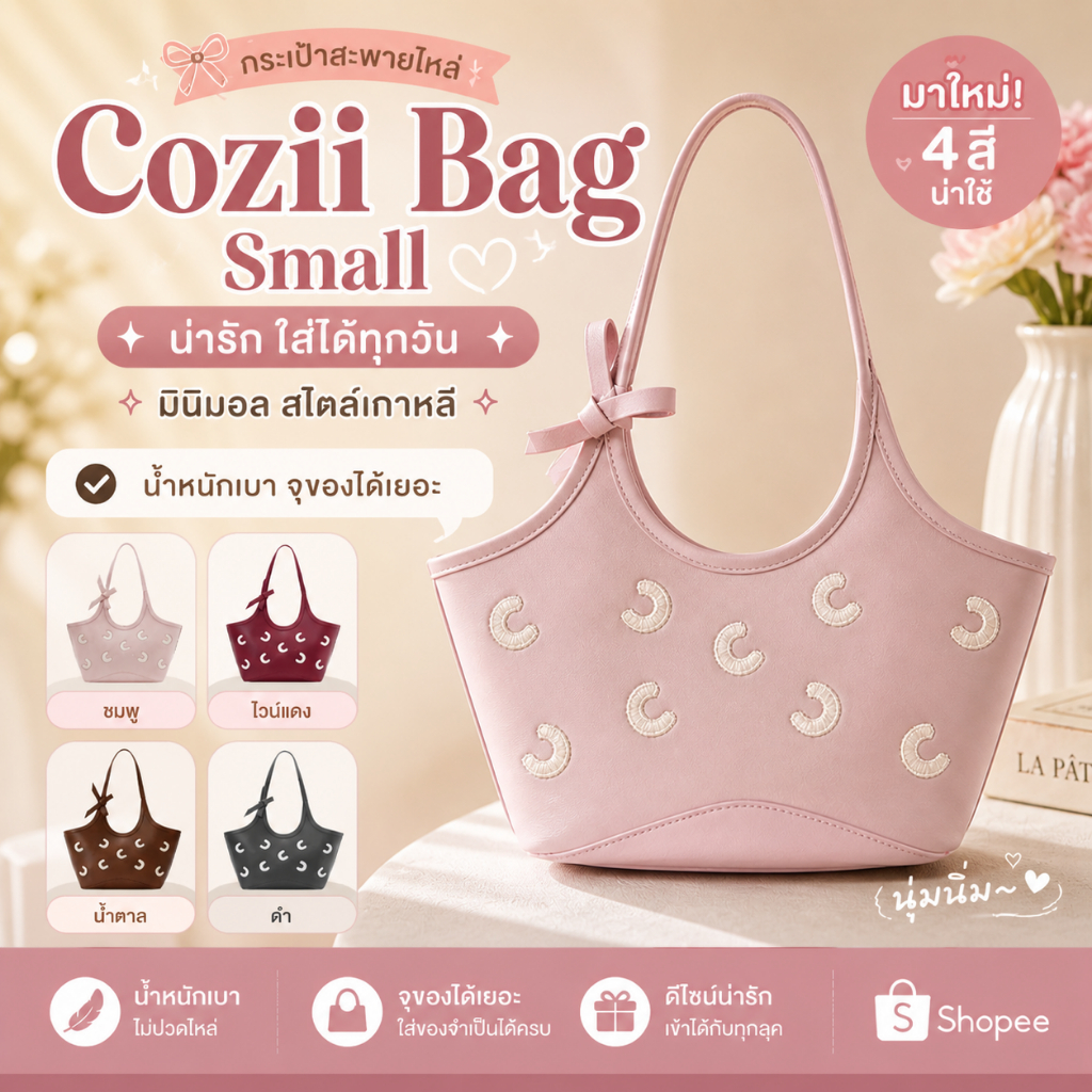 🔥แท้ 100％✅กระเป๋าถือ Cozii Small Colbie Tote Bag แท้ Cozii Official กระเป๋า Shoulder ความจุขนาดใหญ่ 