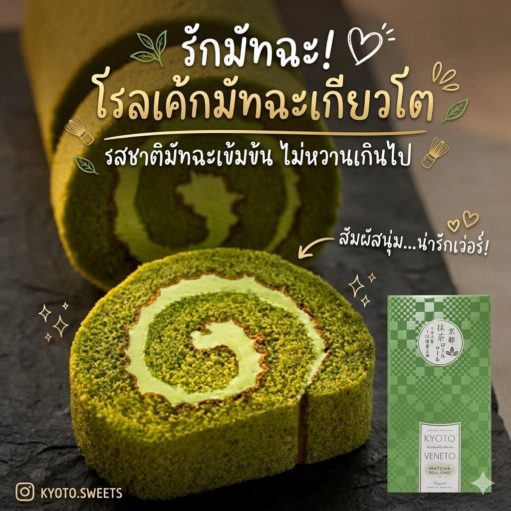 ‼️ร้านนี้ถูกที่สุด‼️Matcha Roll Cake จากแบรนด์ Kyoto Veneto โรลมัทฉะของฝากจากเกียวโต หอม-ขม-นัว หวานกำลังดี