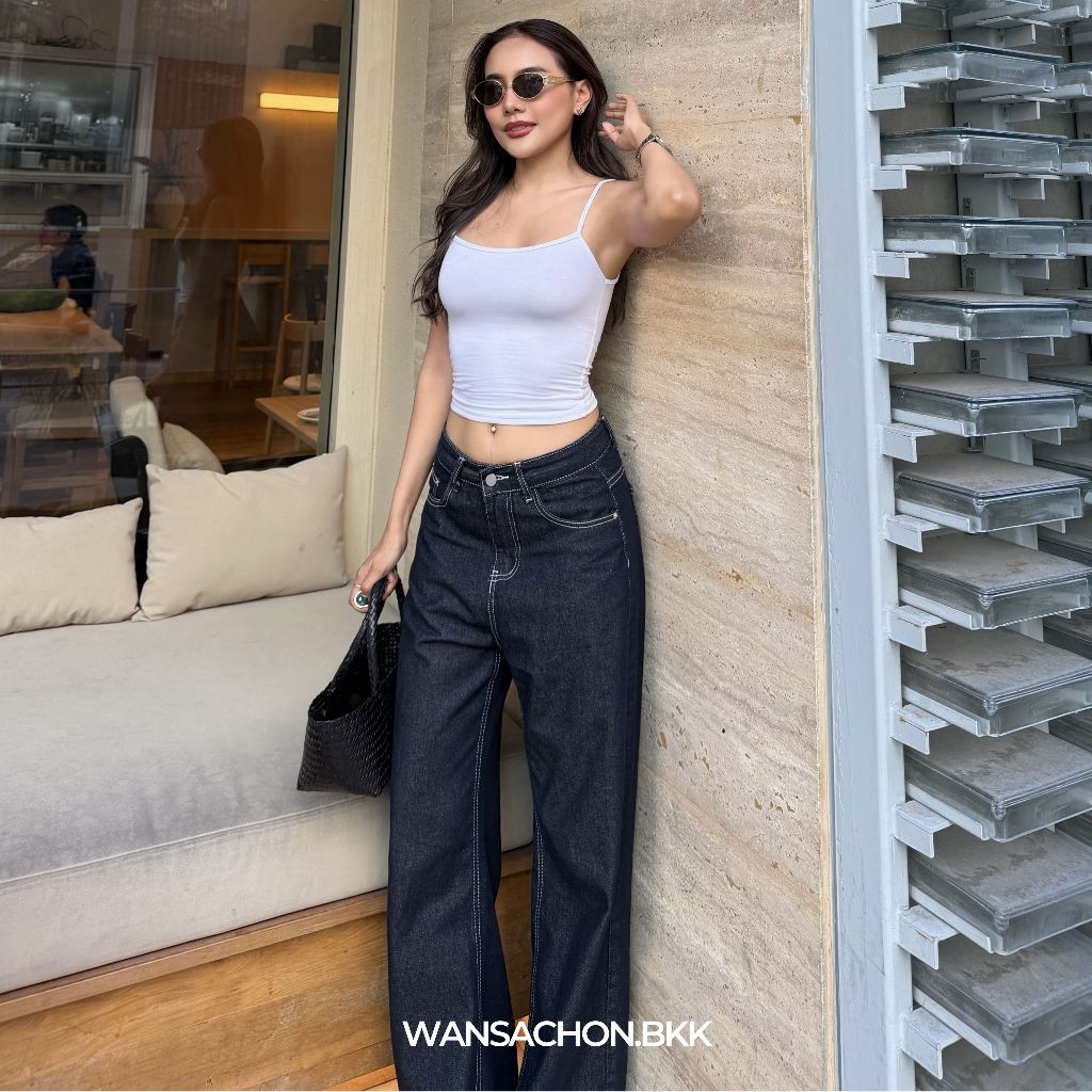 WSC l INDIGO JEANS กางเกงยีนส์ขากระบอกสีกรมเข้ม