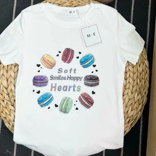 เสื้อยืดคอกลมแขนสั้น รีดเพชรลายมาการองเพชรหลายสี ป้าย ME