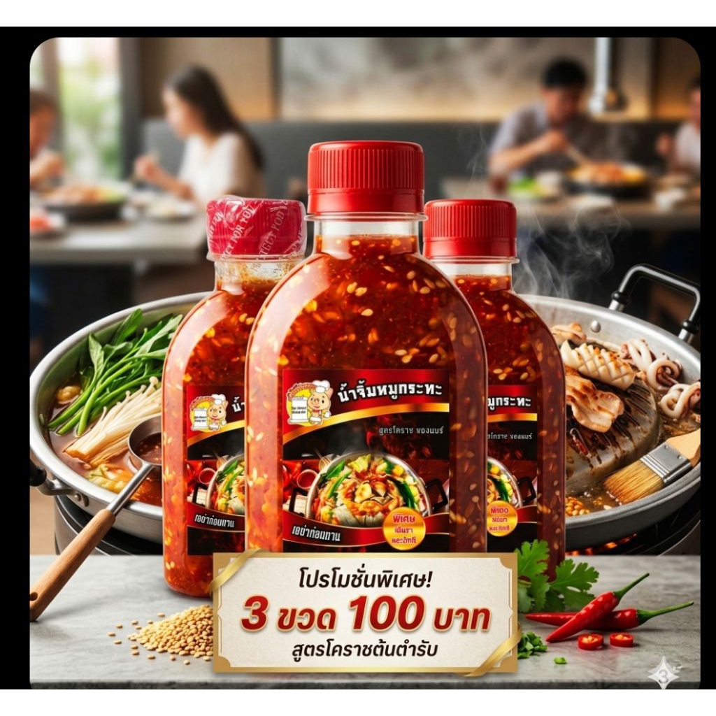 น้ำจิ้มหมูกระทะ สูตรโคราชของแทร์ (สูตรดั้งเดิม) 150 ml X3 ขวด ร้านท่าขี้เหล็กหมูกระทะส่งจากโคราชโดยตรง