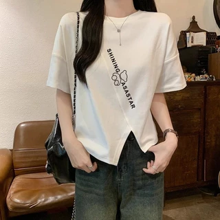 เสื้อครอปคนอ้วนไซส์ใหญ่น่ารัก oversize เสื้อผ้าสาวอวบแฟชั่นเกาหลี เสื้อยืดสวยๆผู้หญิงฤดูร้อนใหม่ ลายการ์ตูน ผ้าดีใส่สบาย