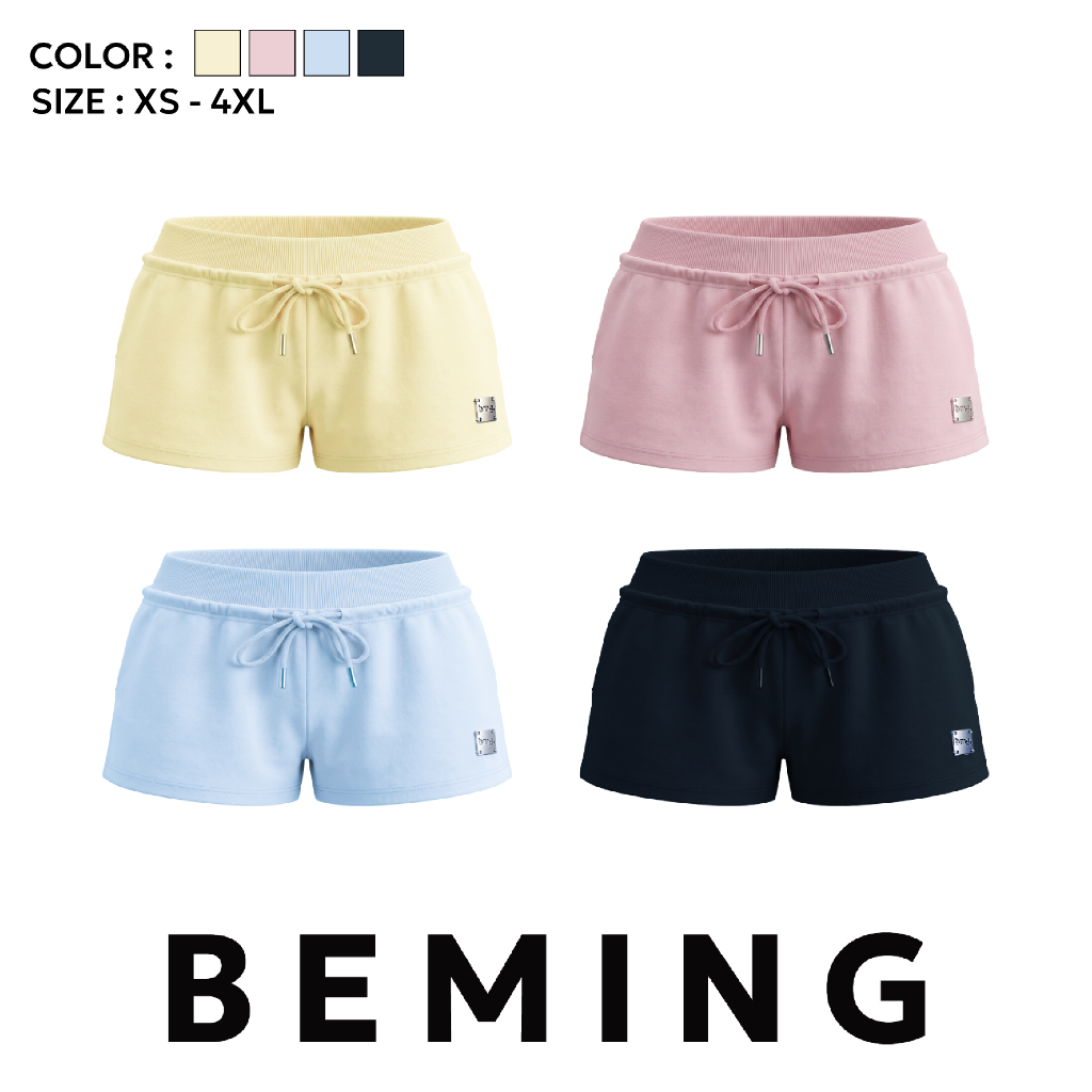 Bemingshorts055(XS-4XL)-BMG Kissy Shorts-กางเกงขาสั้นเอวยางยืดพร้อมเชือกรูด ดีเทลโลโก้ BMG