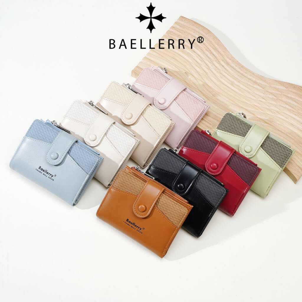 BAELLERRY กระเป๋าเงินขนาดกลาง ทูโทนหนังPU ดีไซน์เรียบหรู ด้วยสีสันที่หลากหลาย(รหัส N-8543)