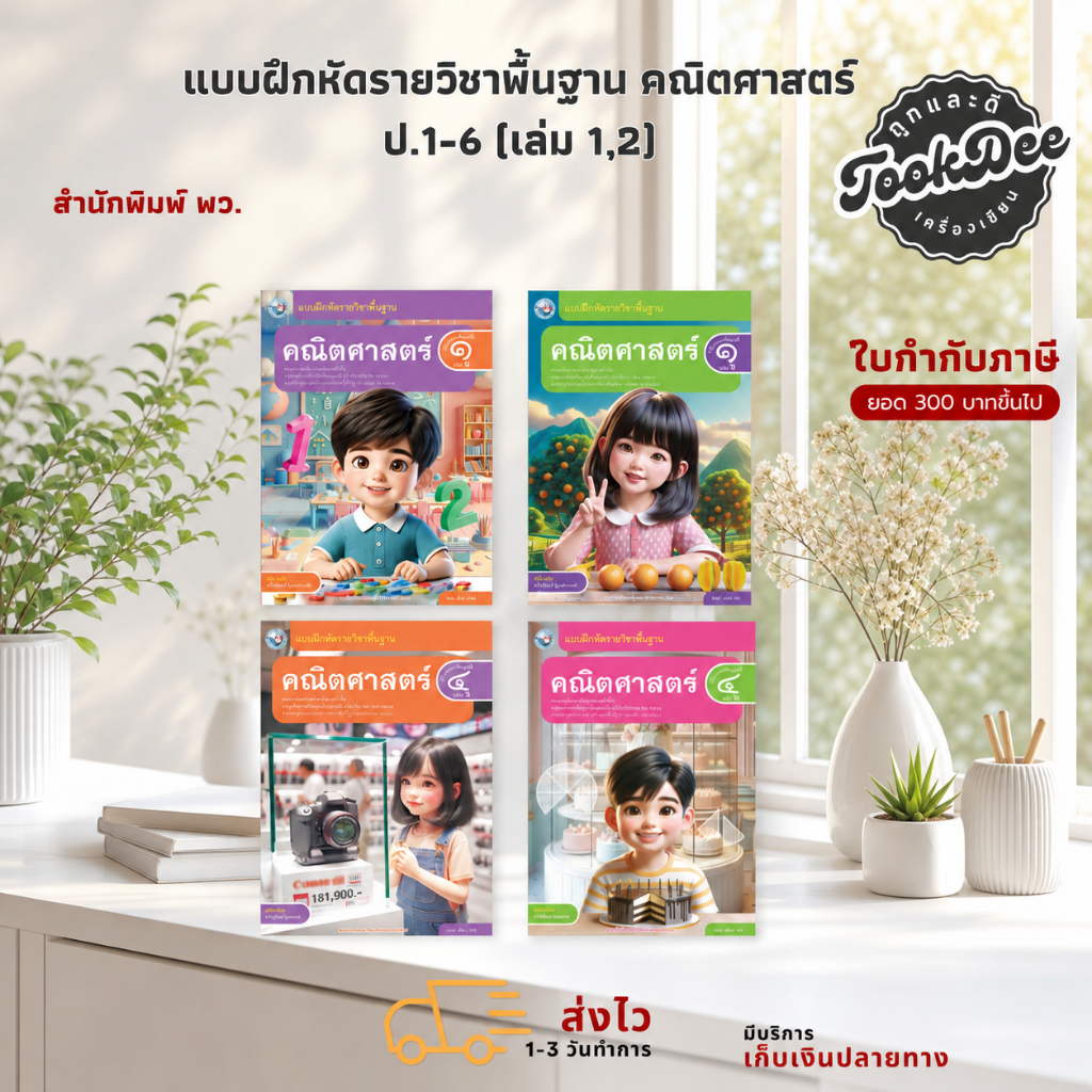 *** ปกใหม่ *** แบบฝึกหัดรายวิชาพื้นฐาน คณิตศาสตร์ ป.1-6 (เล่ม 1,2) (พว.)