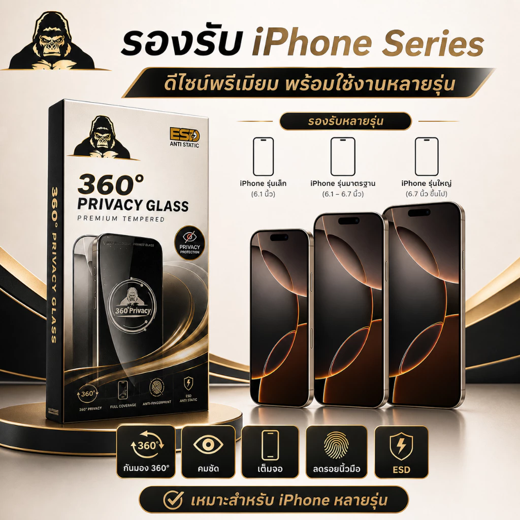 ฟิล์มกระจก กันมอง 360องศา kingkong สำหรับiPhone 17promax 16pro 14promax 15plus 13pro 12promax 12 xr 11 xmax IPXS XR 13 thumbnail 10