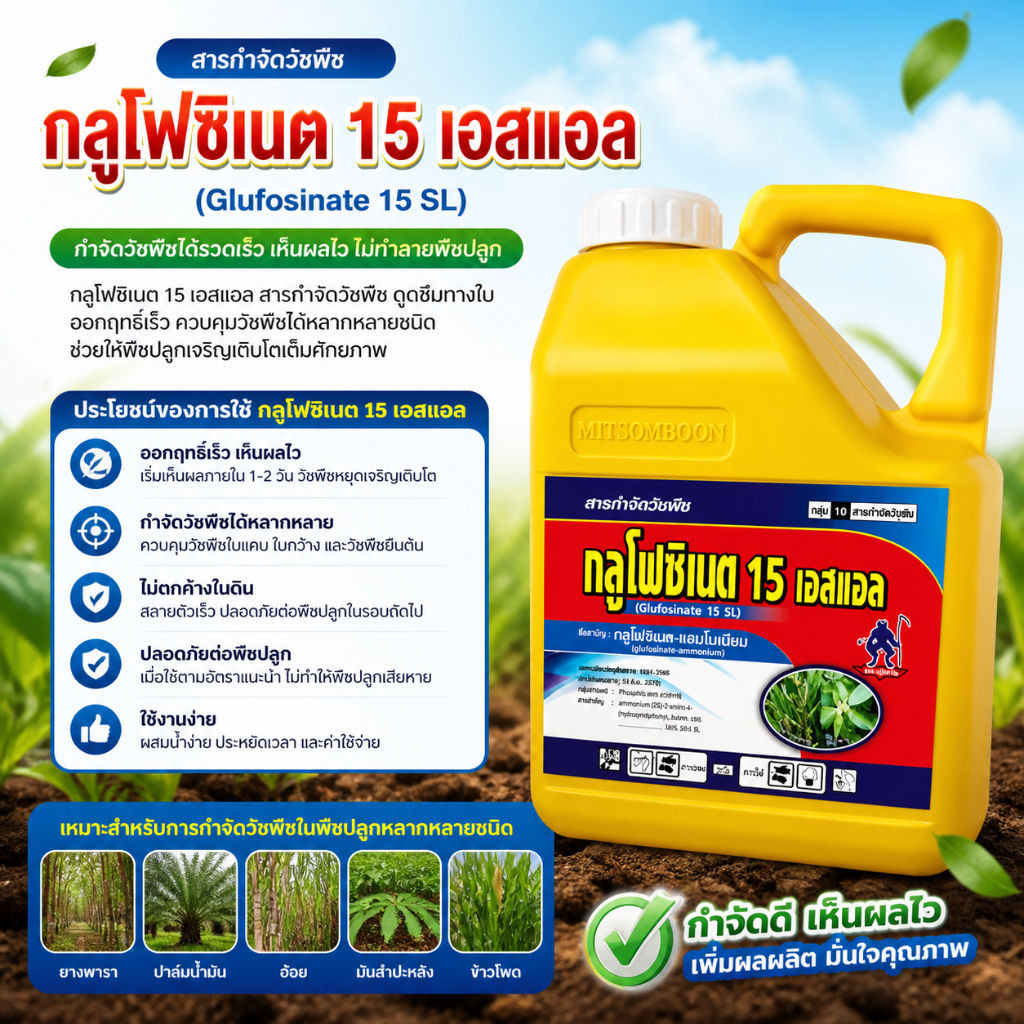 กลูโฟซิเนต ขนาด 4ลิตร ตราปีศาจ กำจัดวัชพืช ควบคุมวัชพืชได้หลากหลายชนิด