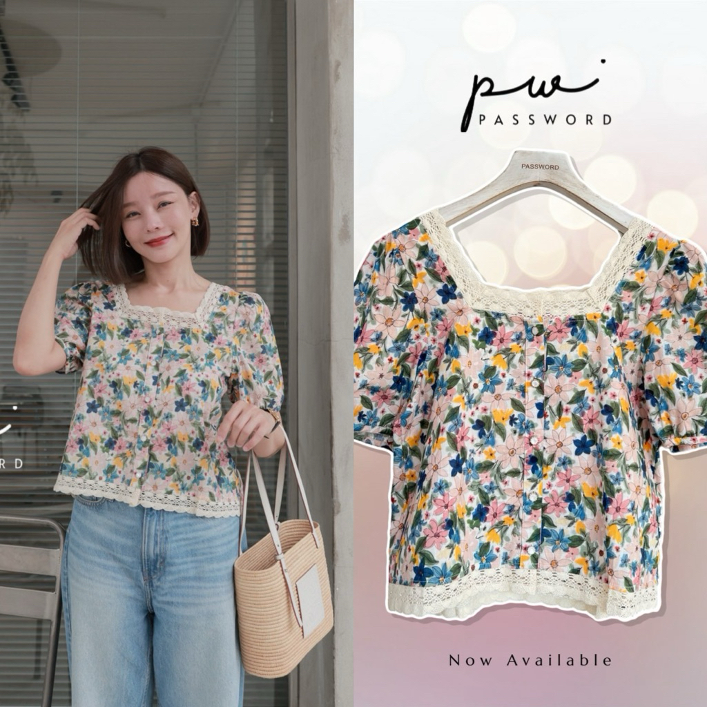 PW | PASSWORD🔖 6347 เสื้อลินินลายดอกไม้สีสดใสน่ารัก ผ้าใส่สบายมาก