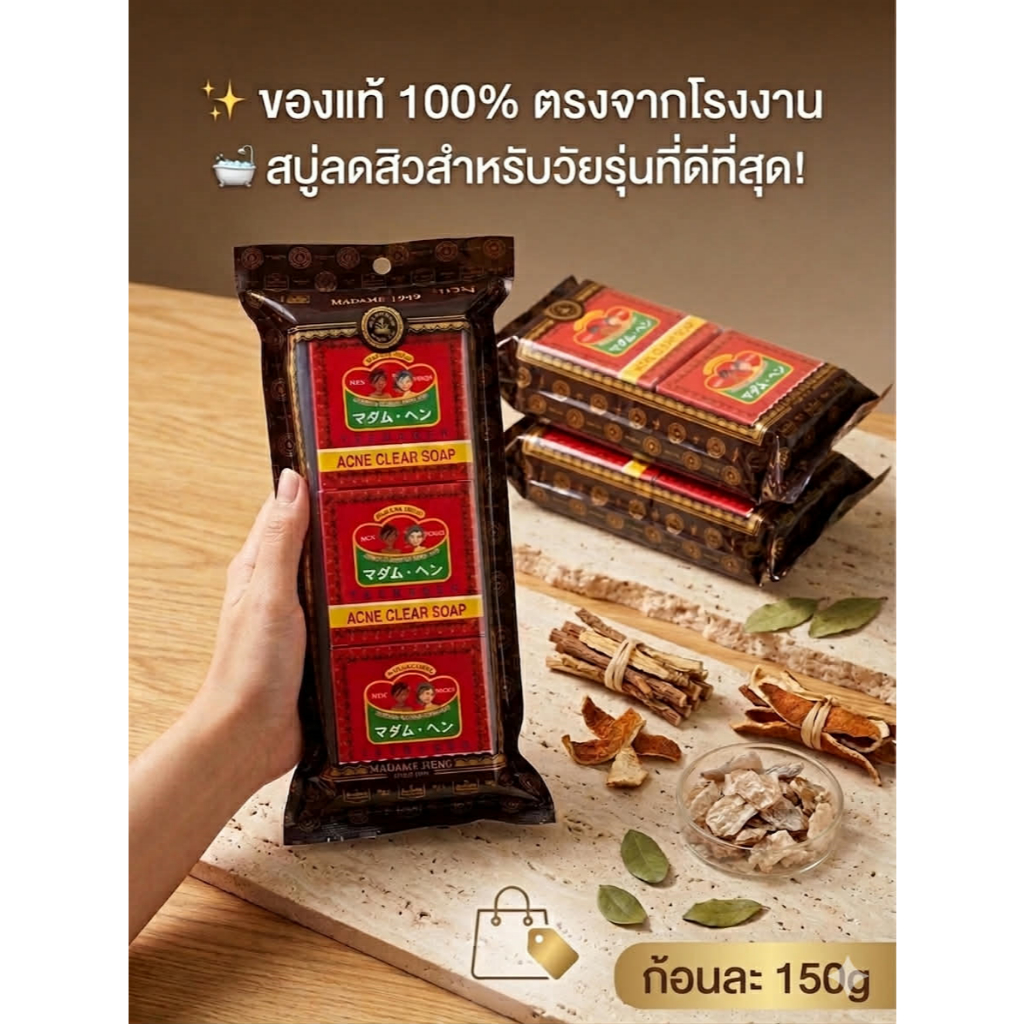 Madame Heng แอคเน่ เคลียร์ (Acne Clear Soap) 150กรัม x 3 ก้อน (1Pack)