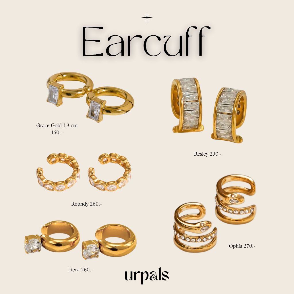 URPALS ต่างหู Ear cuff Stainless ชุบทอง 18K ฝังเพชร Diamond CZ ไม่ลอกไม่ดำ