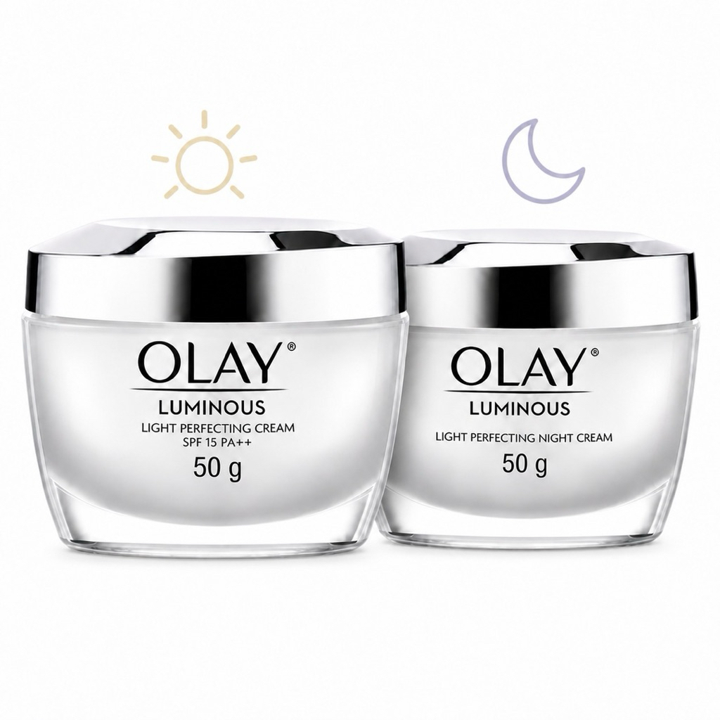 [แพ็คคู่] Olay Luminous Light Perfecting เดย์ครีม 50 g+ ไนท์ครีม 50 g เซตหน้าใสดูแลจุดด่างดำ ไนอะซินาไมด์ โอเลย์ ลูมินัส