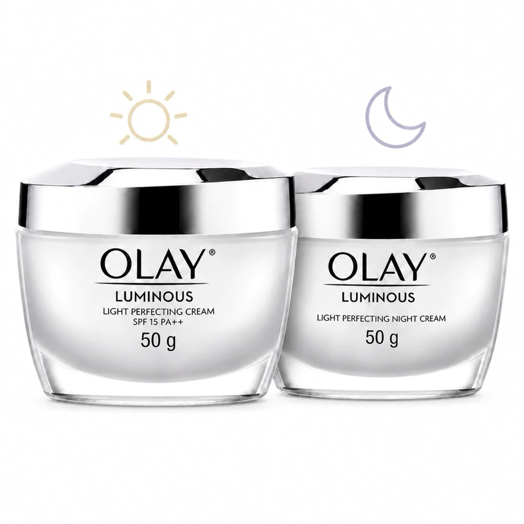 [แพ็คคู่] Olay Luminous Light Perfecting เดย์ครีม 50 g+ ไนท์ครีม 50 g เซตหน้าใสดูแลจุดด่างดำ ไนอะซินาไมด์ โอเลย์ ลูมินัส