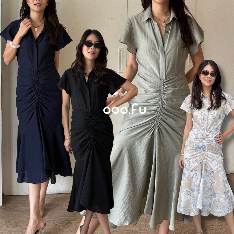 OOO.FU- Sloane Dress เดรสเชิ๊ตคอปก ปลายเมอร์เมด