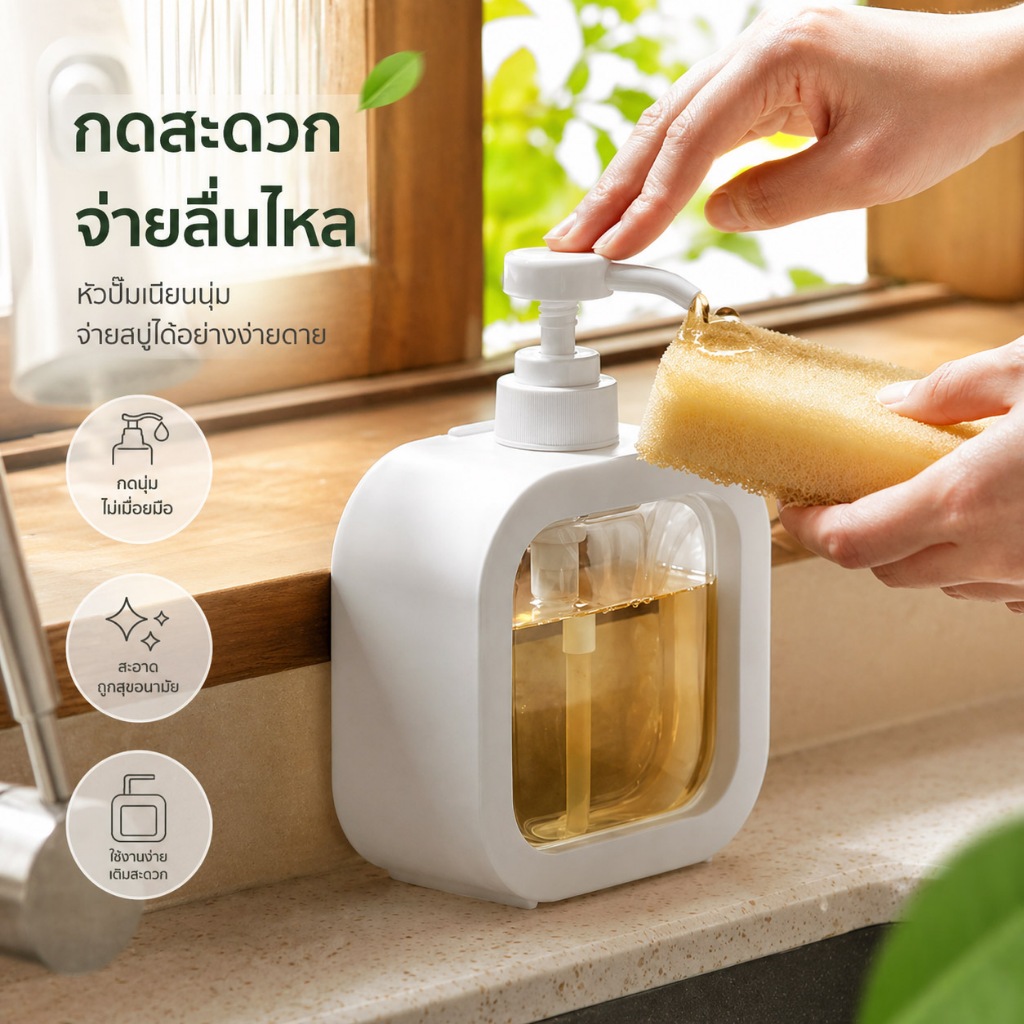 Ecoco ขวดปั้มของเหลว ขวดปั้มพลาสติกสีใส ใส่สบู่เหลว ใส่ยาสระผม ใส่โลชั้น ขนาด 300/500 ML กดสบายนํ้าไหลลื่น ไม่เลอะเทอะ
