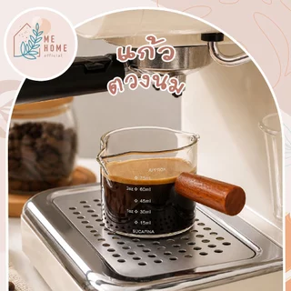 แก้วตวงนม75ml แก้วช็อตกาแฟ แก้วตวงเอสเพรสโซ มีสเกล ด้ามจับไม้ แก้วตวงกาแฟ แก้วช็อต ด้ามไม้ สไตล์คาเฟ่