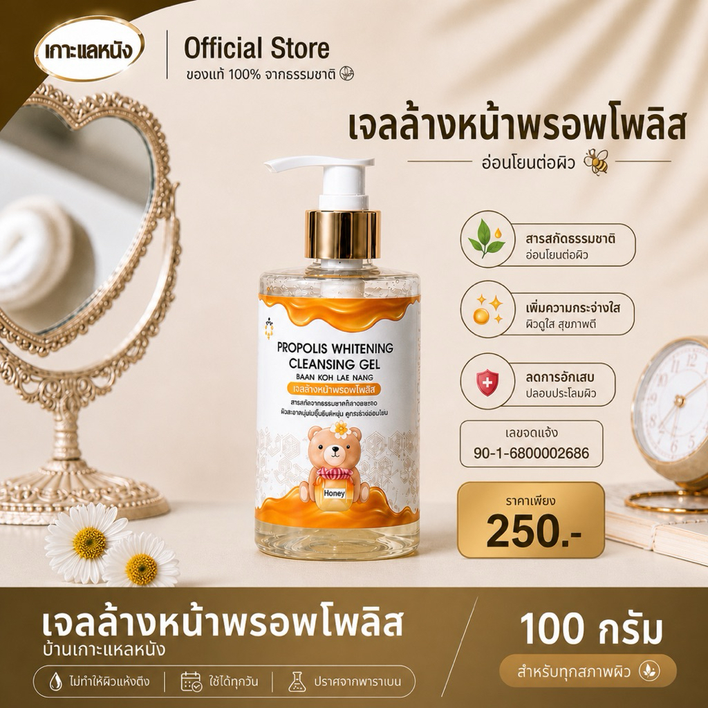 เจลล้างหน้าพรอพอลิส ไวท์เทนนิ่ง คลีนซิ่ง แบรนด์เกาะแลหนัง