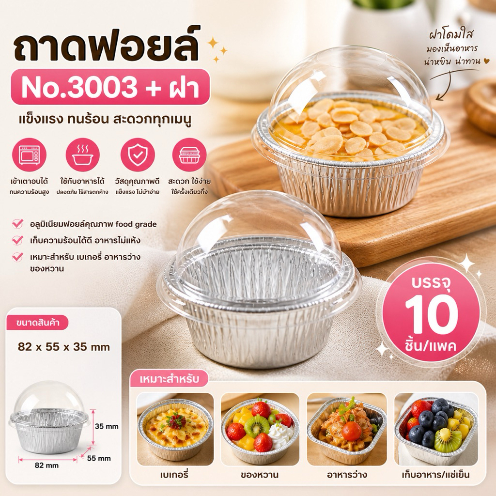 ถ้วยฟอยล์ S&S 3003 10ชิ้น/ชุด พร้อมฝา Value pack