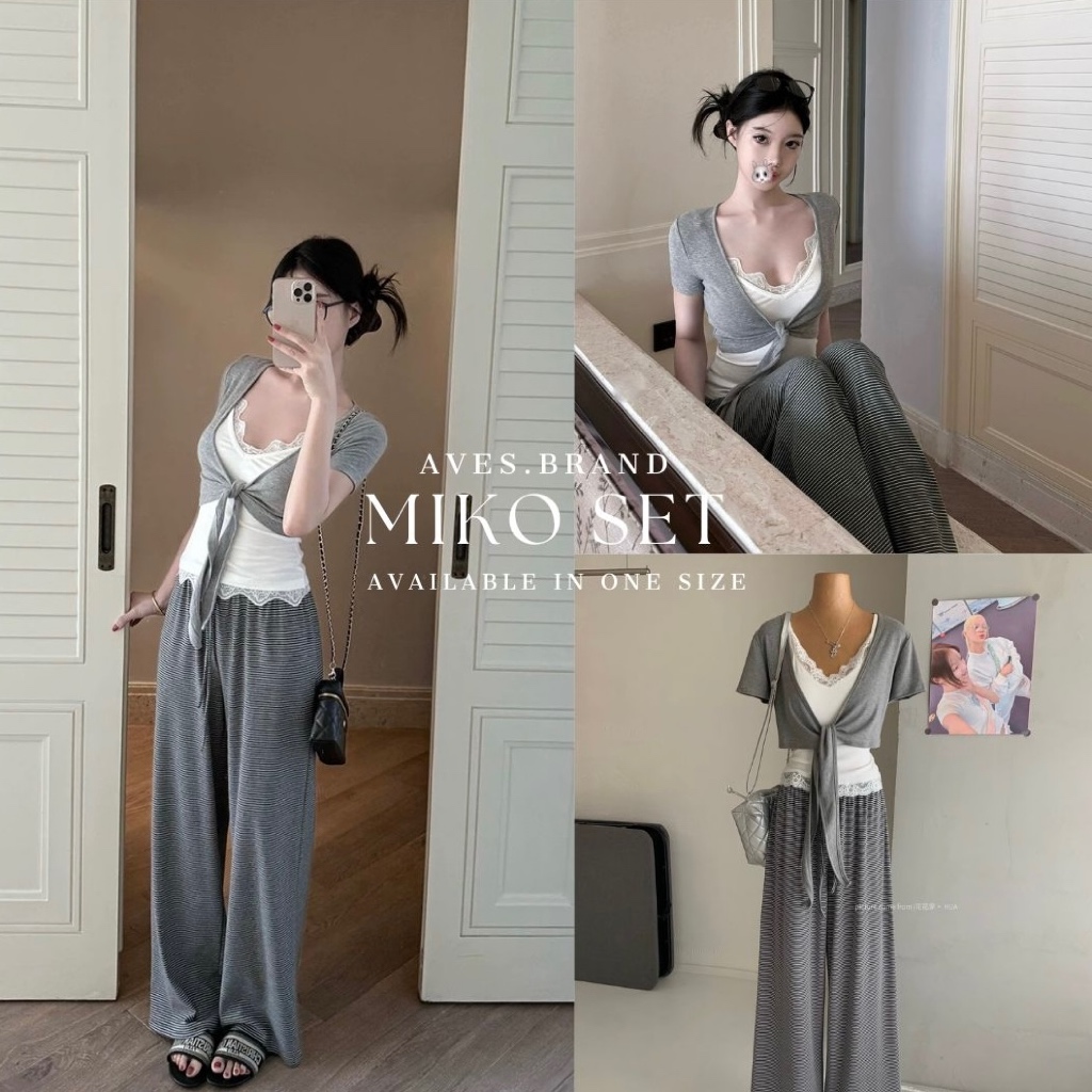 AVES.BRAND MIKO SET ชุดเซ็ต 3 ชิ้น กางเกงลายทาง เสื้อเลเยอร์