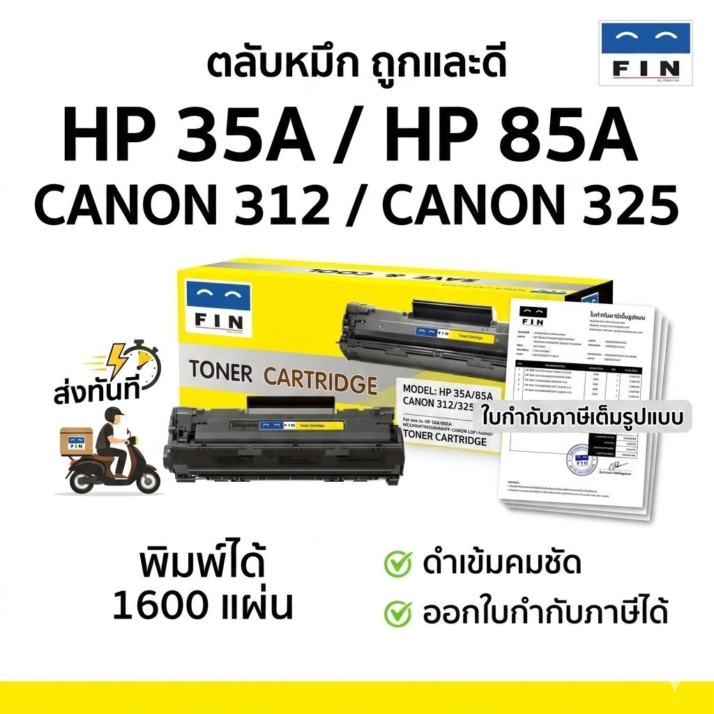 ตลับหมึก FIN รุ่นตลับ HP CE285A (85A) สำหรับเครื่อง HP Laserjet P1102 P1102w M1312 มีใบกำกับภาษี