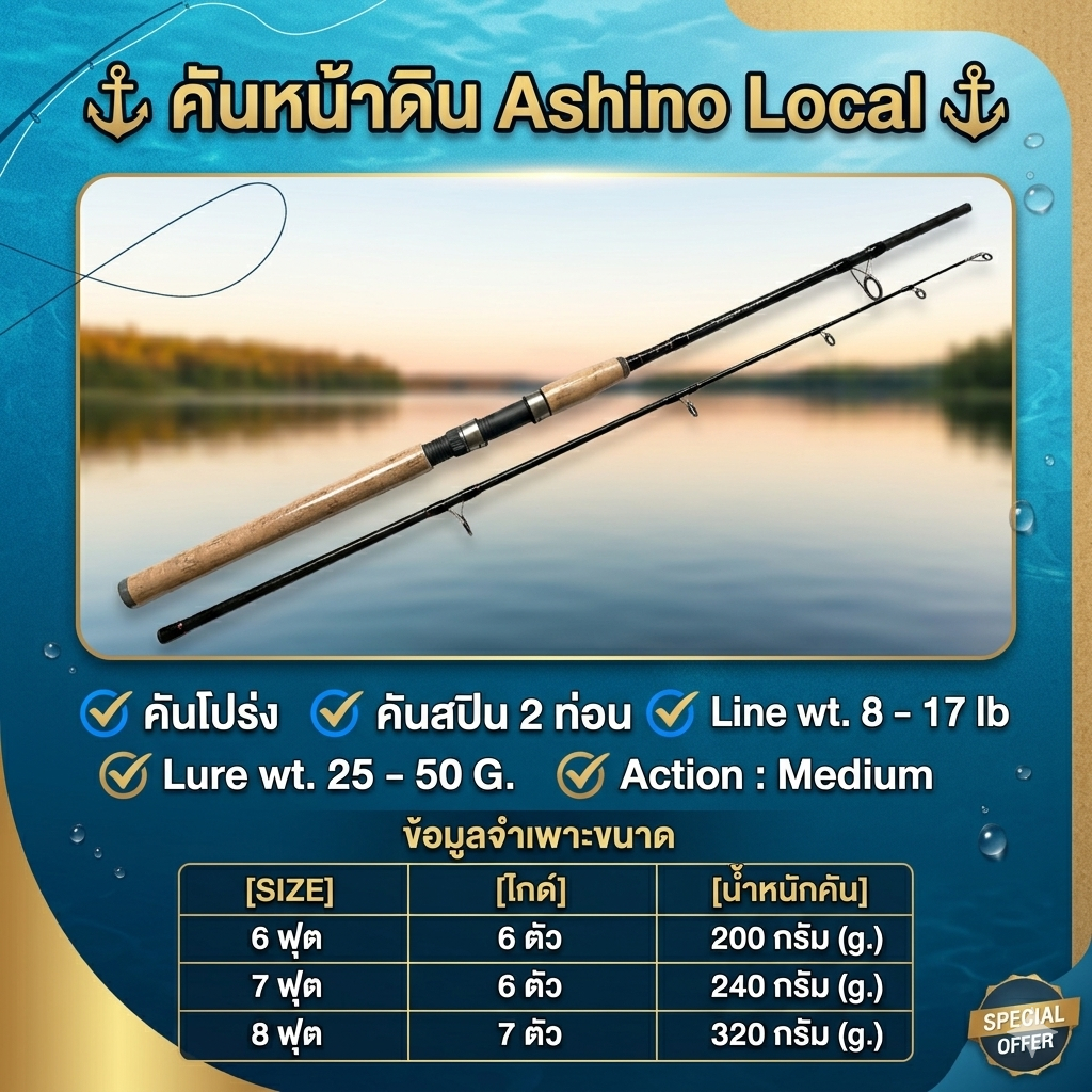 [ รับตรงจากบริษัท ] คันหน้าดิน Ashino Local Lure wt. 25-50 G.Line wt. 8-17 lb Spinning
