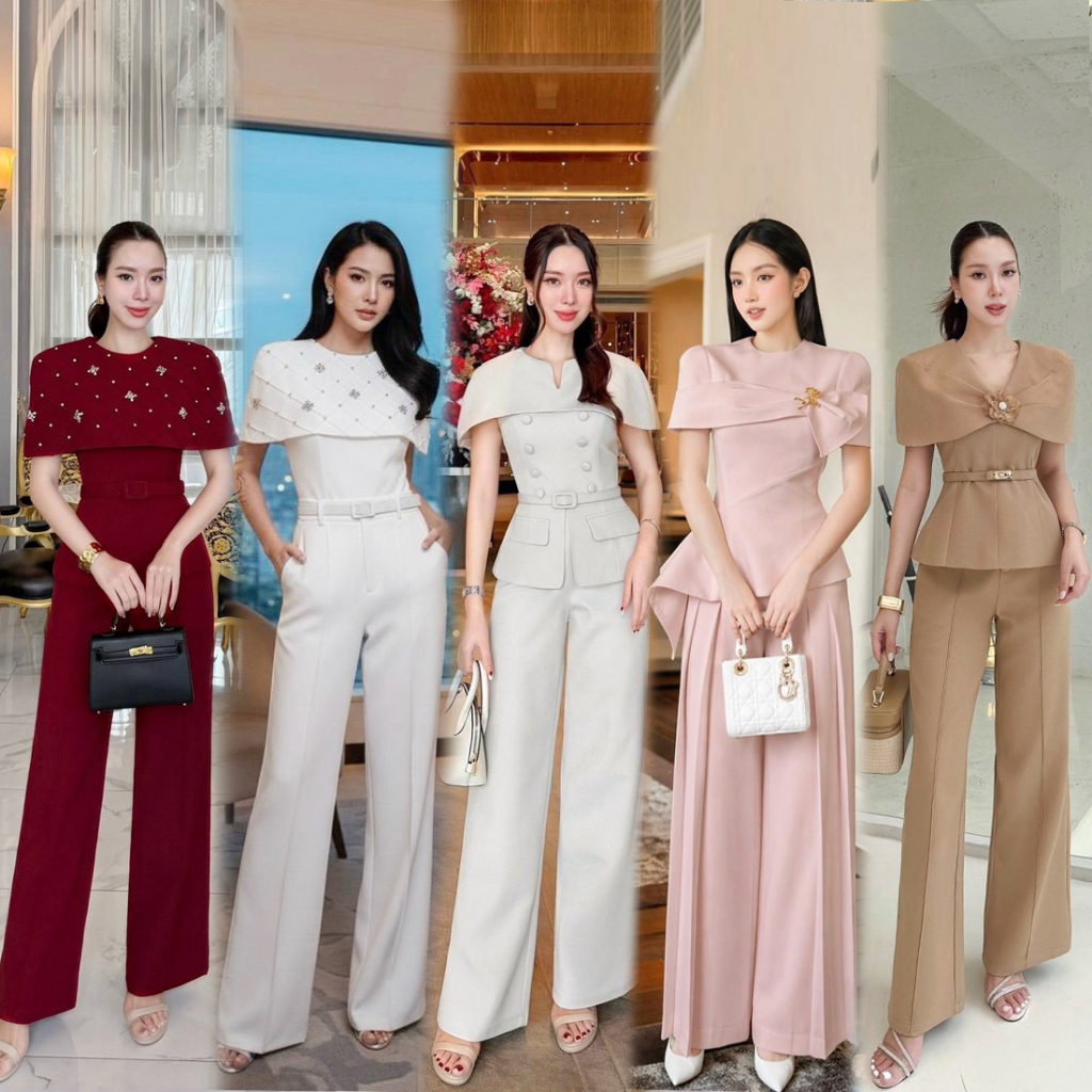 S-XXL ชุดเซท 2ชิ้น เสื้อทรงคลุมไหล่+กางเกง สีชมพู,ครีม เบจ,แดง,ขาว,ดำ,น้ำตาล ใส่ทำงาน เที่ยว งานแต่งงานบวช