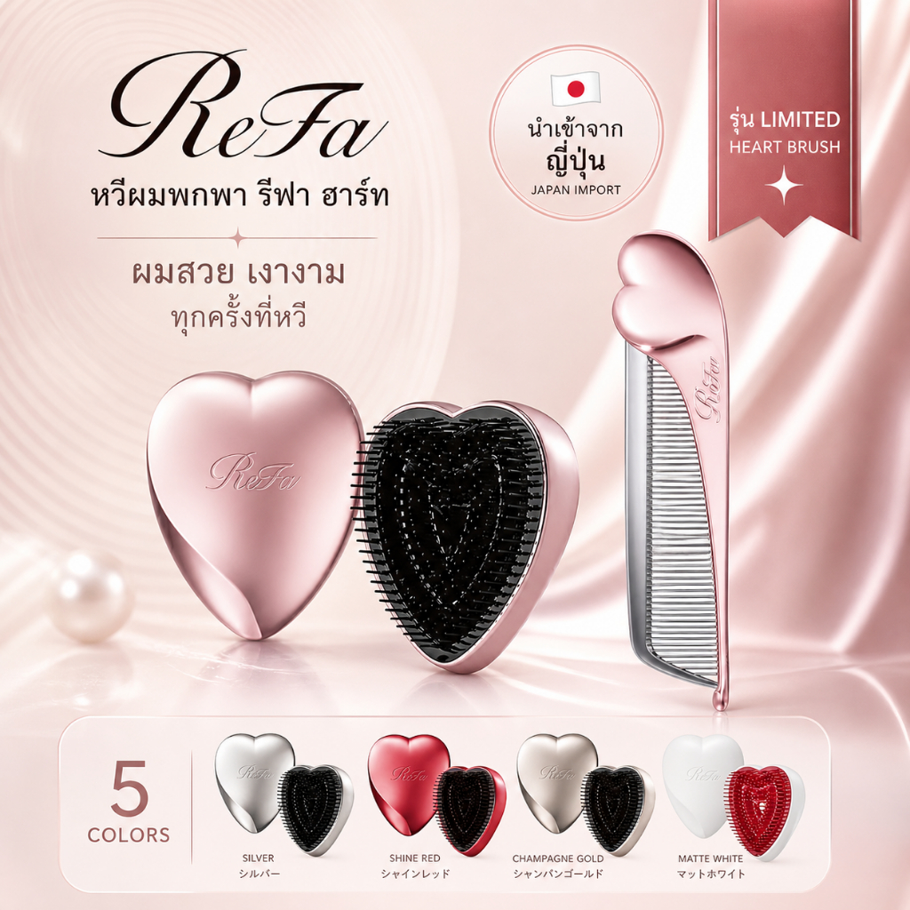 ร้านนี้ถูกสุด! ReFa Heart Brush แปรงหวีผม หวีเจ้าหญิง ญี่ปุ่น ผมเงางาม ไม่พันกัน ของแท้ พกพา ของขวัญ