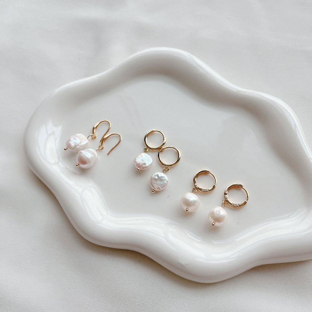 ต่างหูไข่มุกแท้ มุกแบน มุกเหรียญ จี้มุกถอดได้ Coin Pearl Earrings ไข่มุกน้ำจืด ต่างหูน่ารัก Tinypearlxoxo N1067