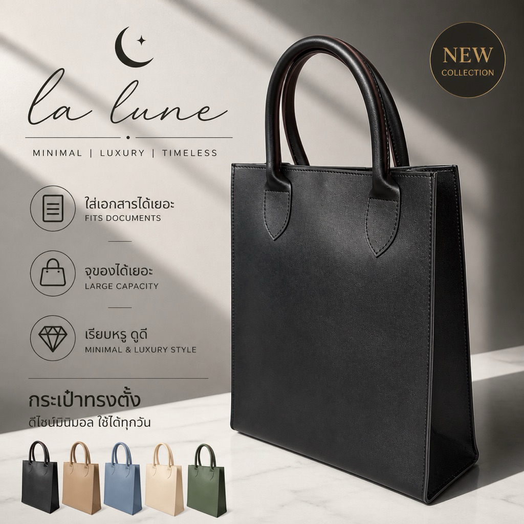 La Lune Diva Bag กระเป๋าถือใบใหญ่ กระเป๋าใส่เอกสาร หนัง PU พรีเมี่ยม สไตล์คลาสสิก Made in Thailand
