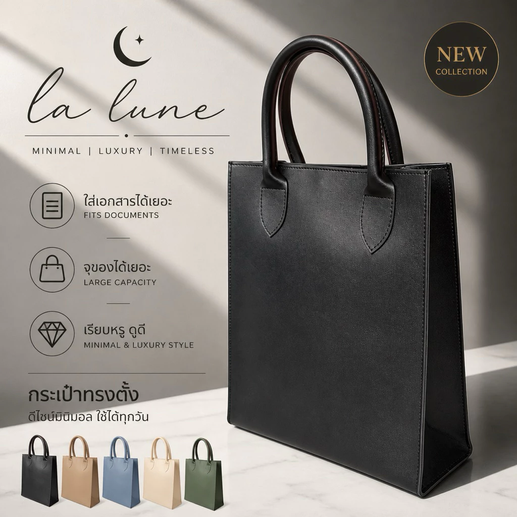 La Lune Diva Bag กระเป๋าถือใบใหญ่ กระเป๋าใส่เอกสาร หนัง PU พรีเมี่ยม สไตล์คลาสสิก Made in Thailand