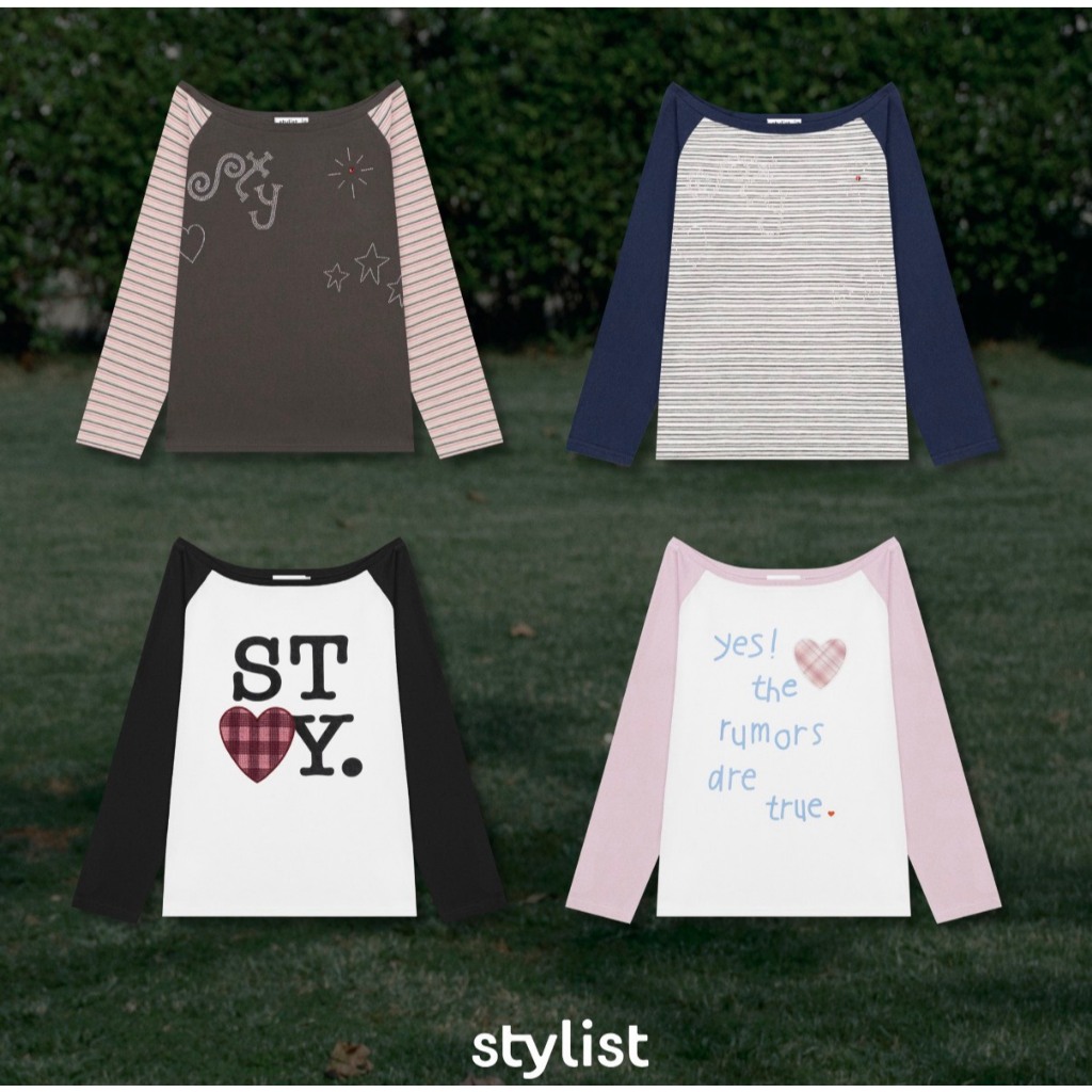 STYLIST x Brinkkty - Mila Amour เสื้อปาดไหล่แขนยาวผ้ายืด Patchwork ลายสก็อต