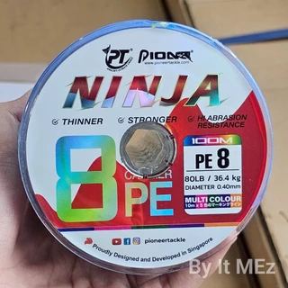 [ ของแท้ ] สาย PE PIONEER NINJA X8 สีรุ้ง MULTI COLOR ความยาว 100 เมตร ม้วนต่อเนื่อง Fishing Line