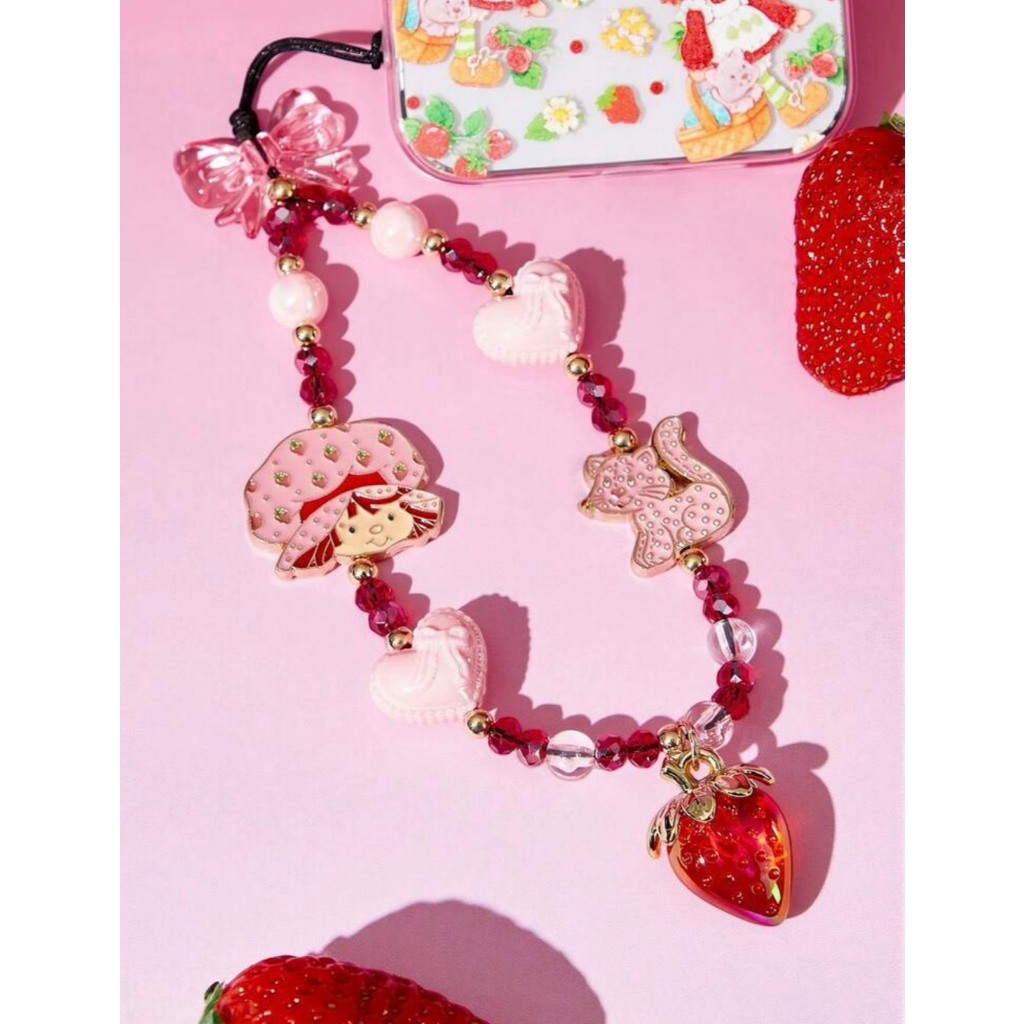 (พร้อมส่ง🍓) Strawberry Shortcake สายคล้องมือ สายห้อยมือถือ ลูกปัด